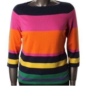 Ralph Lauren Boat Neck 3/4 Sleeve Striped Sweater